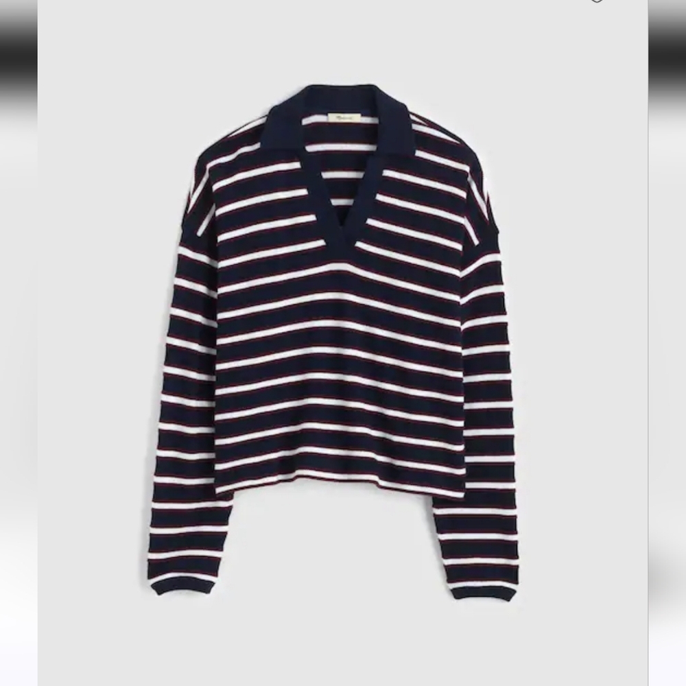 NWT Madewell Women's Sweater Relaxed Polo Shirt in Stripe Sz XXS $75